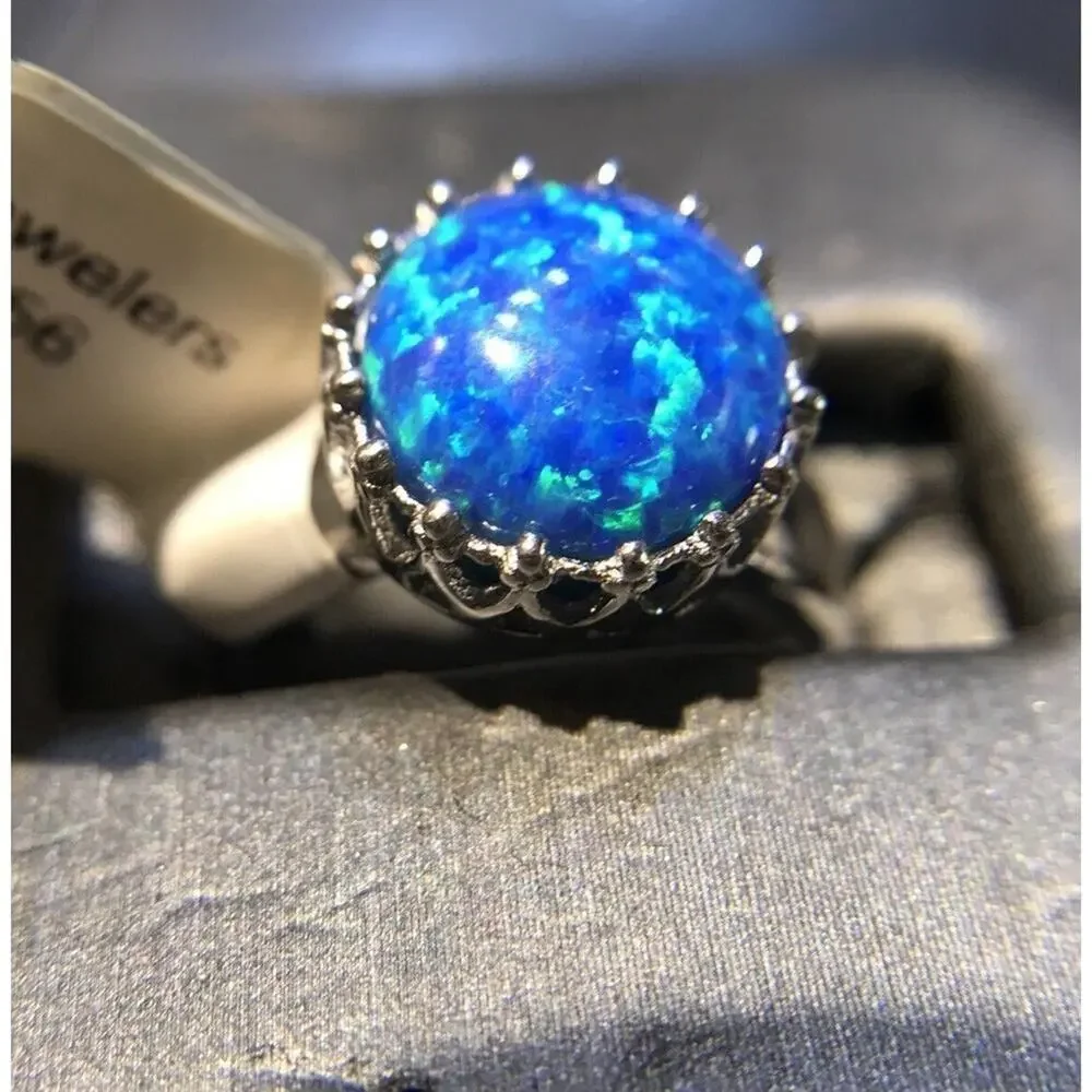 Opal CZ Ring Sz5 Prong Set Silver 925 (All Stones Simulated)